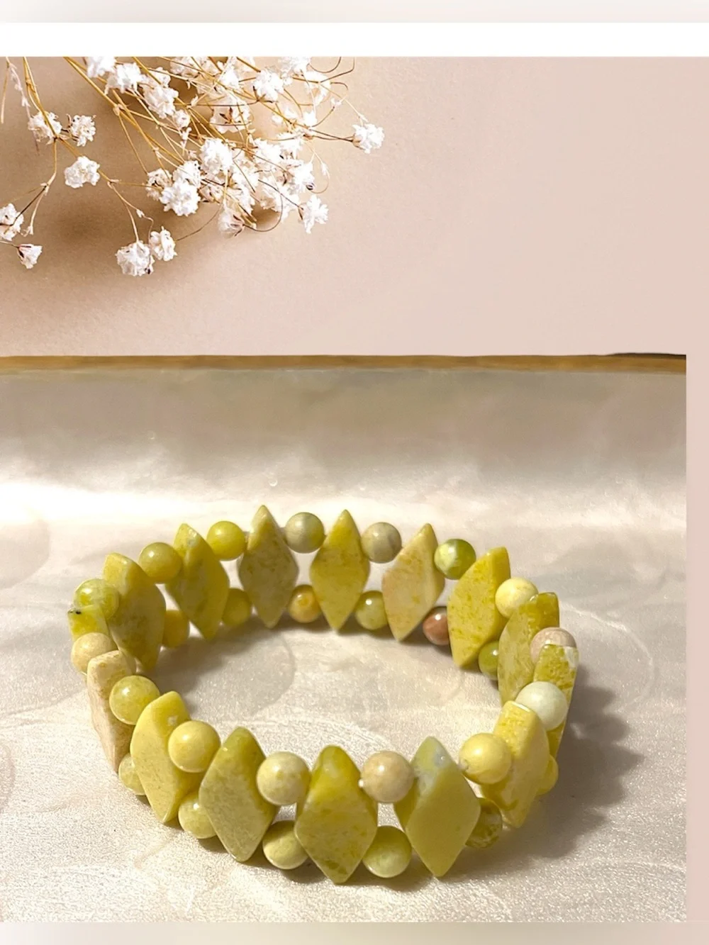 Pineapple Jasper Stone Beaded Stretch Bracelet - Picture 1 of 3